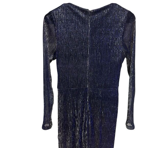 Revolve Betsy & Adam MAGGIE LONG PLEATED METALLIC V-NECK DRESS 8 Petite - Picture 5 of 8